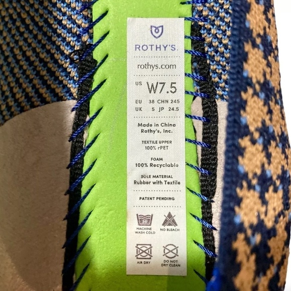 ROTHY'S The Loafer Sapphire & Camel Houndstooth Check Round Toe Flats Loafers - Picture 11 of 12